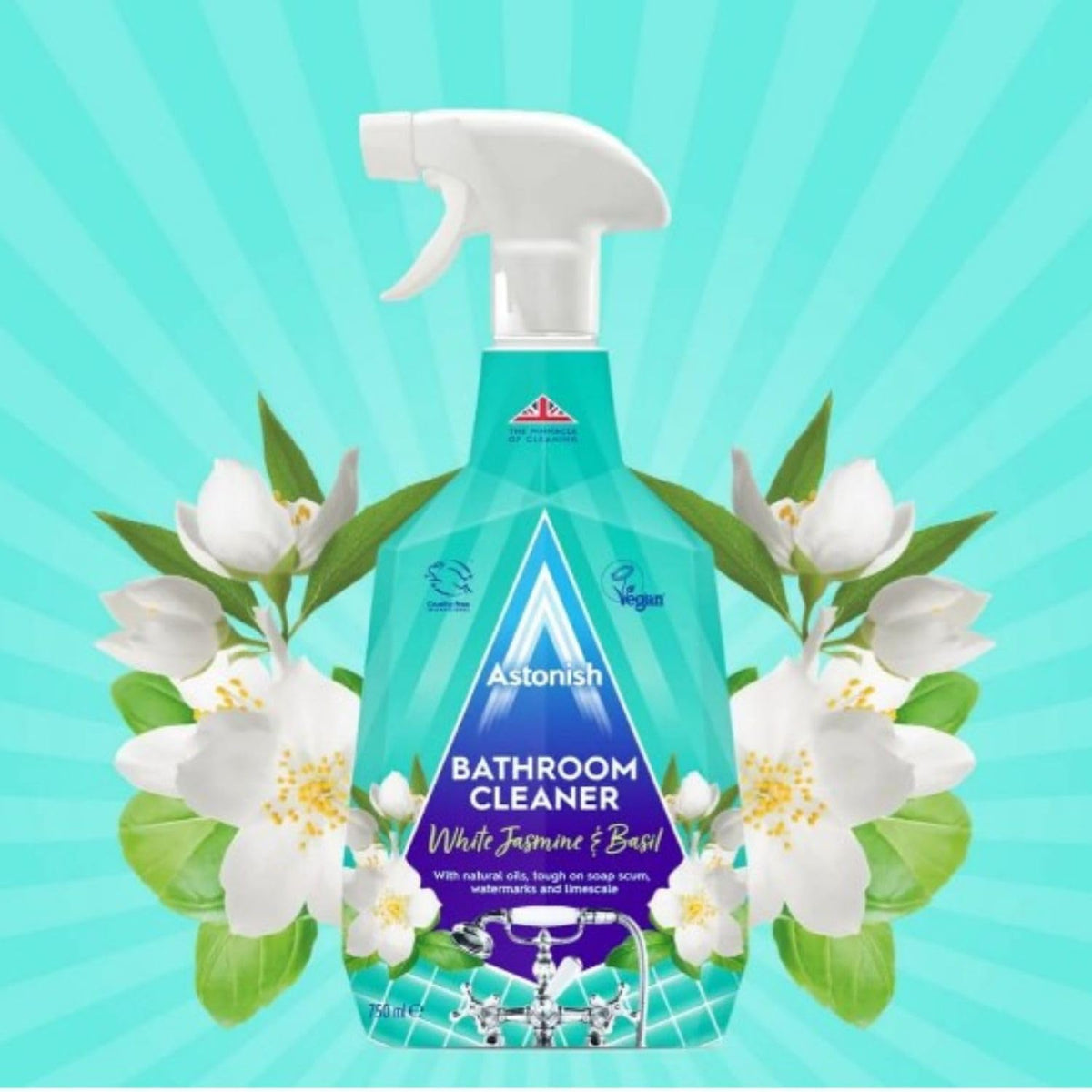 Astonish Bathroom Cleaner White Jasmine & Basil, Tough on Soap Scum Watermarks and Limescale, Streak Free Shine, With Natural Oils, Vegan and Cruelty Free Spray, 750ml — additional product view 2