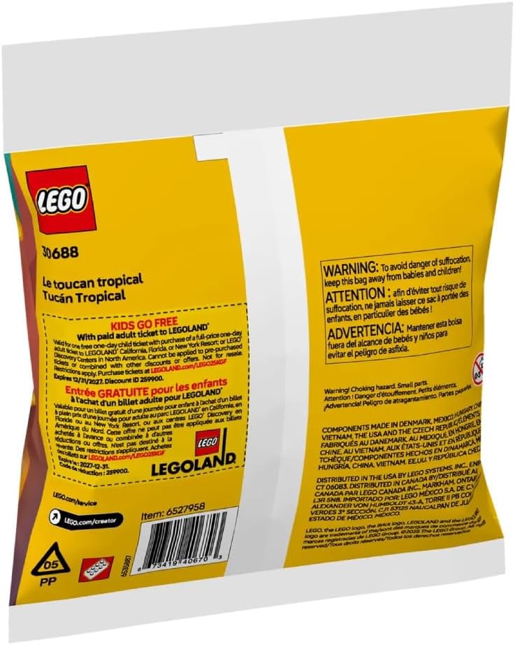 LEGO Creator 3-in-1 Tropical Toucan, 59 Pieces, Ages 6+, Building Paper Bag Set 30688 — image 5