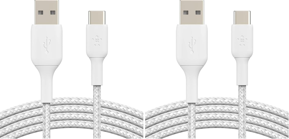 Belkin Fast Charge Braided USB C charger cable, USB-C to USB-A cable, USB type C charging cable for iPhone 15, Samsung Galaxy S23, Google Pixel, iPad, MacBook, Nintendo Switch and more - 1m, White