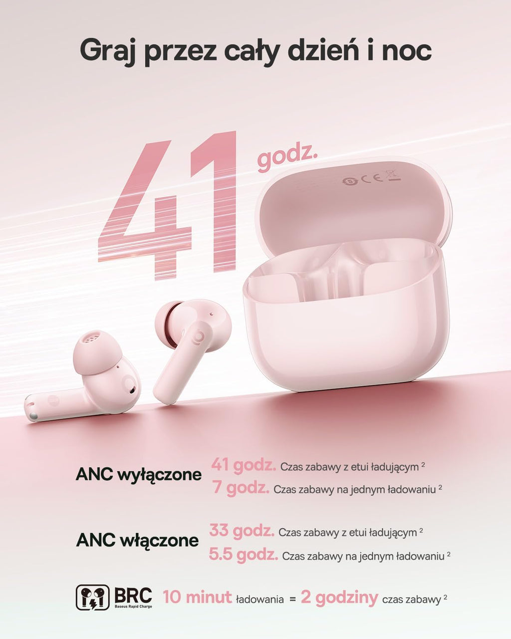 Baseus EP10 NC Wireless Earbuds — Pink