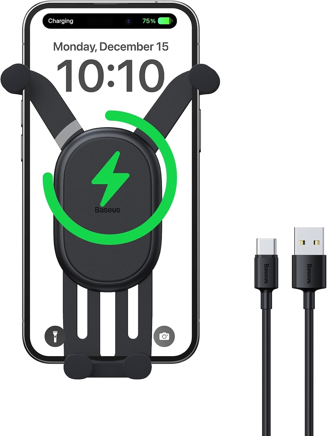 Baseus Stable Gravitational 15W Wireless Car Charger, Rotatable Phone Holder for Air Vent, Car Phone Mount — Wireless-Auto Lock (SG) — Black