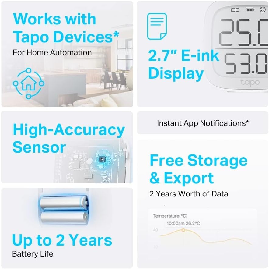 Tapo TP-Link Digital Hygrometer Thermometer T315 Smart Temperature & Humidity Monitor | Real Time | Home Automation | Free Data Storage & Visual Graphs | Hub Required