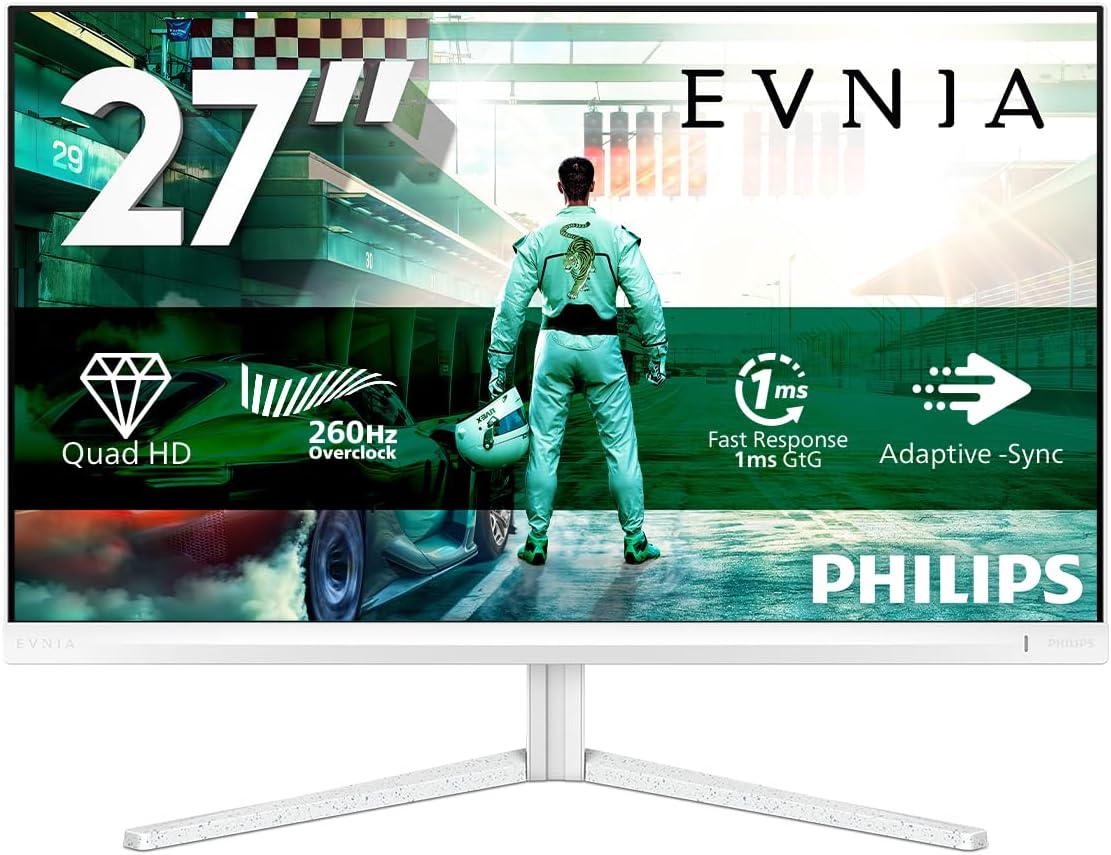 Philips 27M2N3501PA 27 Inch QHD Monitor, 260Hz, Fast IPS, 0.3ms MPRT Adaptive Sync HDR400 Height Adjustment (2560x1440,HDMI 2x 2.0,DP 1x 1.4) Black — White