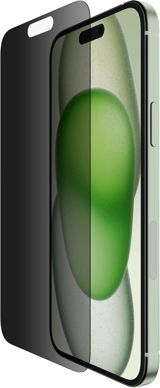 Belkin ScreenForce TemperedGlass Treated Privacy Screen Protector for iPhone 15 Plus & iPhone 14 Pro Max - Slim & Scratch-Resistant - Includes Easy Align Tray for Bubble Free Application
