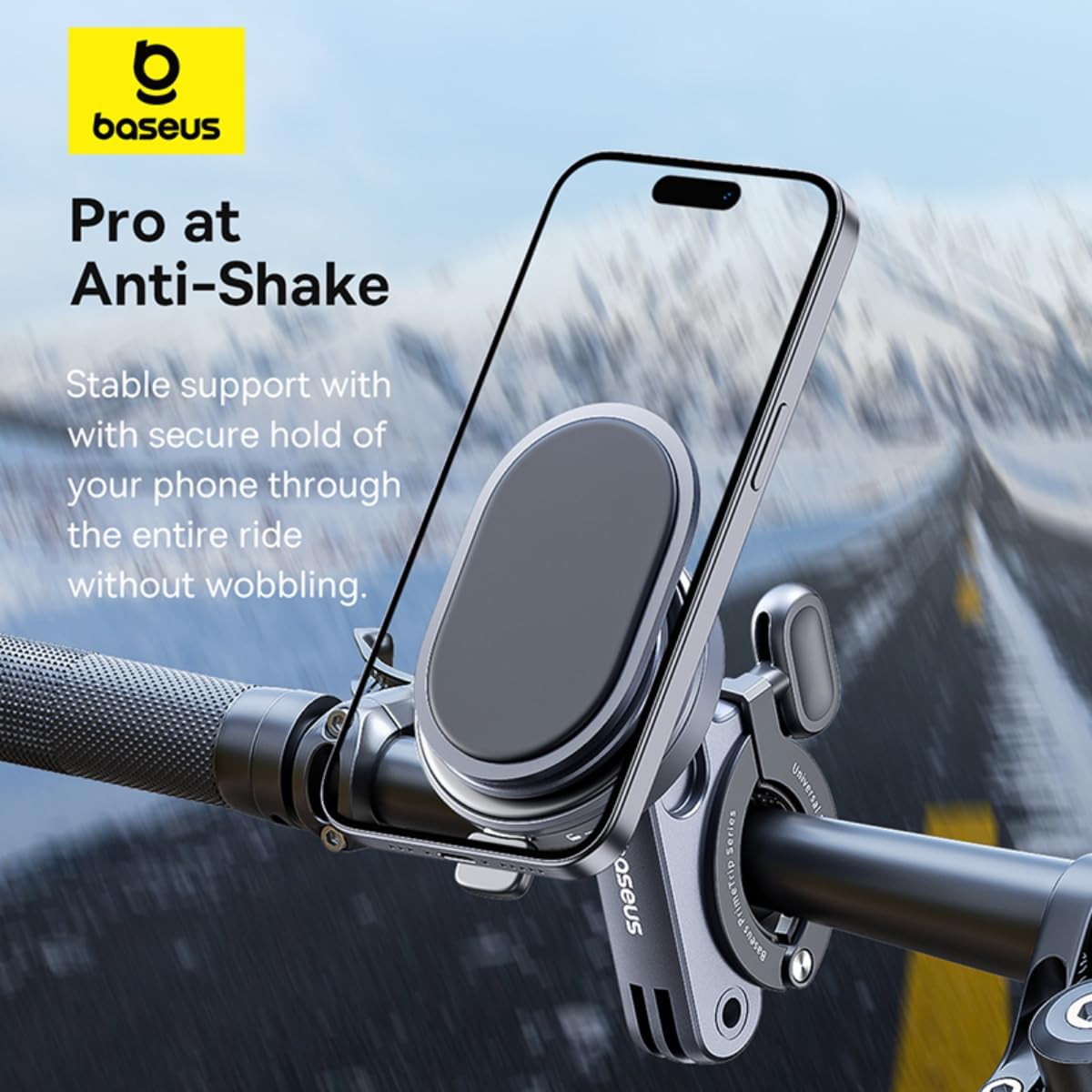 Baseus PrimeTrip 2-in-1 Magnetic Bike Phone Holder, 360° Rotatable Stick-On Mount & Ring Stand, Universal Handlebar Fit (20-35mm) for Bicycle, Motorcycle, E-Bike (Black) — Stick-On Grip — Black