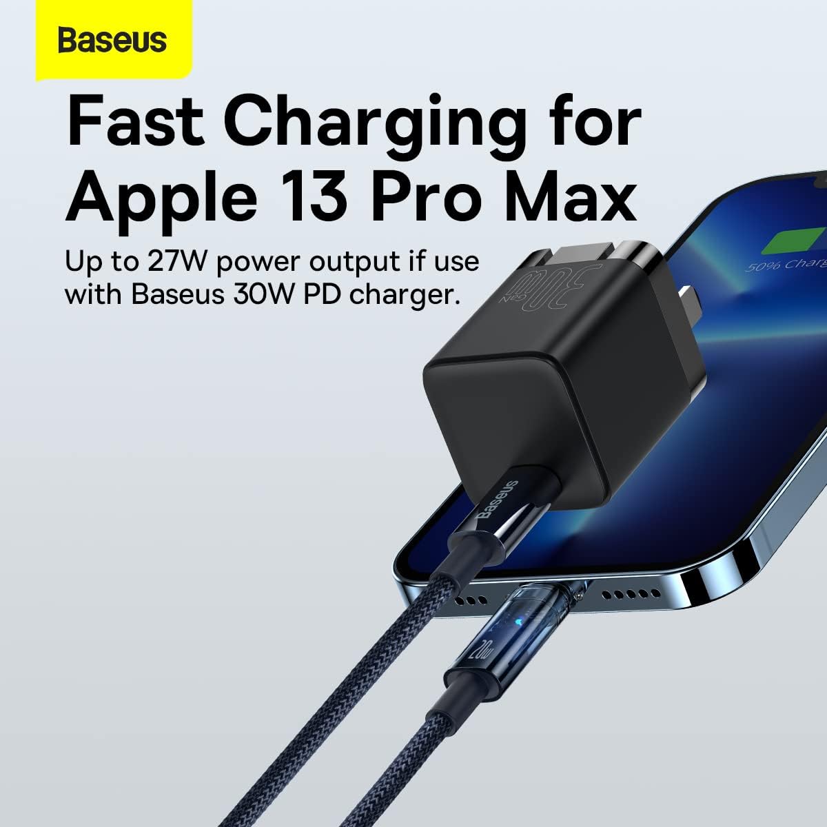 Baseus Explorer Auto Power-Off USB-C to Lightning Cable 20W — 1m — Blue