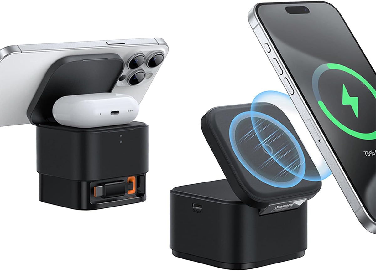 Baseus MagPro 2-in-1 15w Magnetic Wireless Charger & Magsafe Phone Holder with 100W USB-C Cable — 2-in1 MagSafe-100W — Black