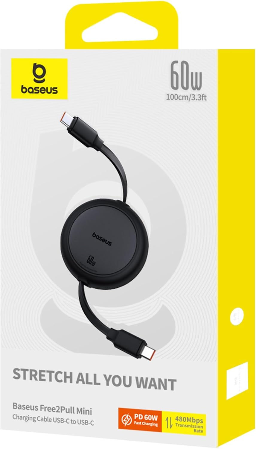 Baseus Free2Pull Mini Retractable USB-C to USB-C Cable 60W — 1m — Black