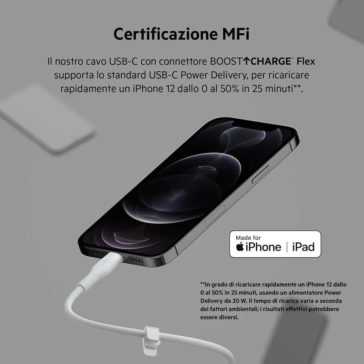 Belkin Boostcharge Flex Silicone Usb Type C To Lightning Cable (3M/10Ft), Mfi Certified 20W Fast Charging Pd Power Delivery For Iphone 13, 12, 11, Pro, Max, Mini, Se, Ipad And More - White