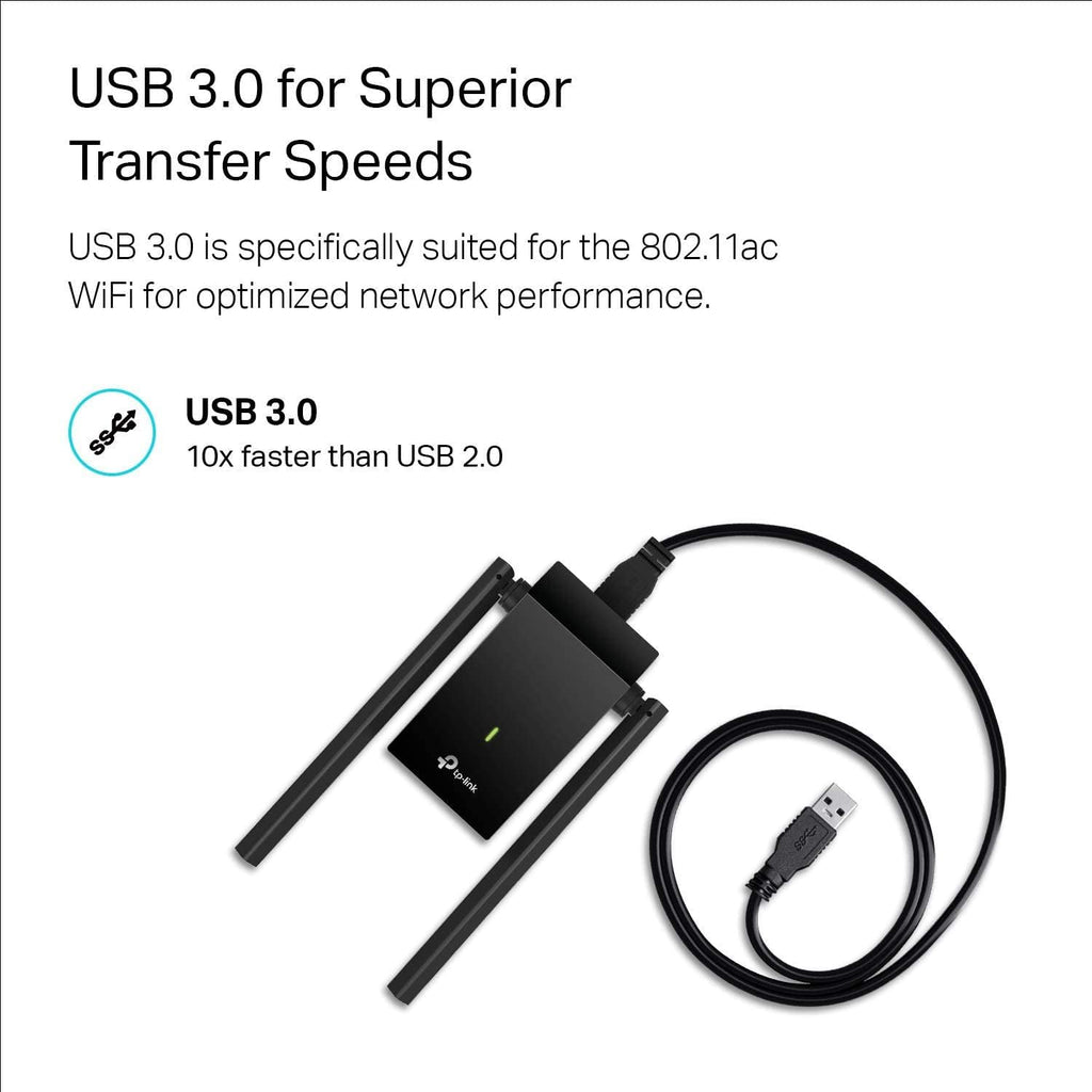 TP-Link USB WiFi Adapter, AC1300Mbps Dual Band 5dBi High Gain Antenna 2.4GHz/ 5GHz Wireless Network Adapter for Desktop PC (Archer T4U Plus)- Supports Windows 11/10, Mac OS 10.9-10.14