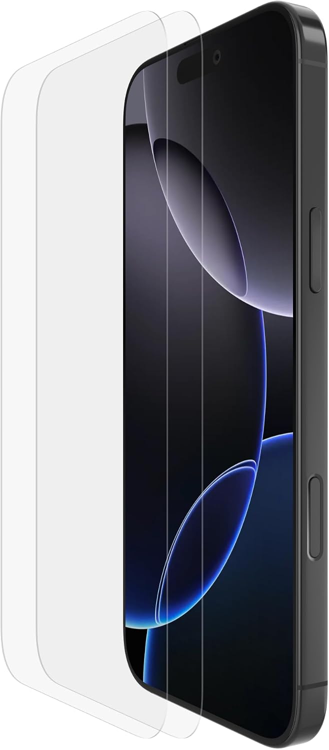 Belkin ScreenForce TemperedGlass iPhone 16 Pro Max Screen Protector, crystal clear, scratch-resistant tempered glass, bubble-free application, full screen coverage for iPhone 16 Pro Max, 2-pack