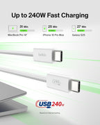 Belkin 2-Pack Braided USB-C to USB-C Cable 5ft 240W - Soft, Flexible Fast-Charging Cable, Type C Charger Cord for iPhone 17 & 16 Series, Galaxy S25, Pixel 10, iPad Pro, & More - White