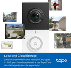 TP-Link Tapo D210, 2K 3MP, Battery Powered, Two-Way Talk, IP64, Cloud/Local Storage, Works with Alexa and Google Home, Easy Installation, Tapo Smart Video Colour Night Vision Supported Doorbell