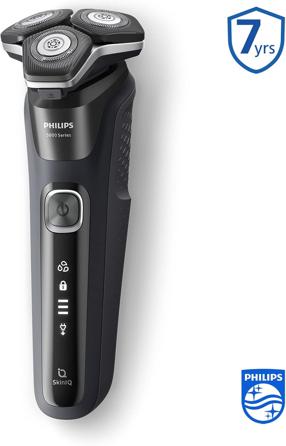 Philips Shaver Series 5000 - Wet & Dry Mens Electric Shaver with SkinIQ Technology, Pop-up Trimmer, Travel Case, Quick Clean Pod and Quick Clean Cartridge (Model S5898/50) — Deep Black