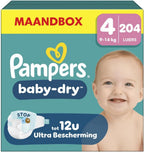 Pampers Nappies Size 4 (9-14 kg) Baby-Dry, Maxi, Monthly Box, Up to 12 Hours All-Round Leak Protection, Pack of 204