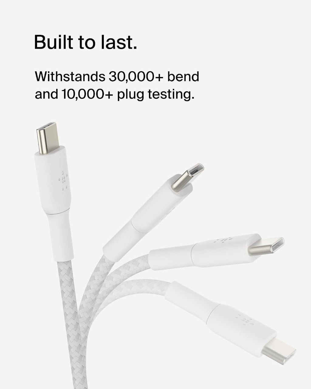 Belkin Fast Charge (0.5ft) Braided USB-C to USB-C Cable for iPhone 16, iPhone 16 Pro, iPhone 16 Pro Max, iPhone 16 Plus, iPhone 15, Galaxy S24, S23, Note10, Pixel 9, Pixel 8, iPad Pro & More - White