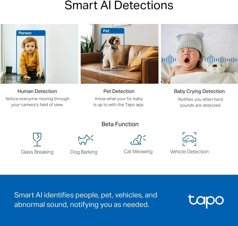 TP-Link Tapo Pan/Tilt 2K 4MP, 360°Rotational View Wi-Fi Surveillance Camera|Smart AI, Pet, Human & Vehicle Detection|2-Way Audio| Compatible with Alexa and Google Assistant (Tapo C220)