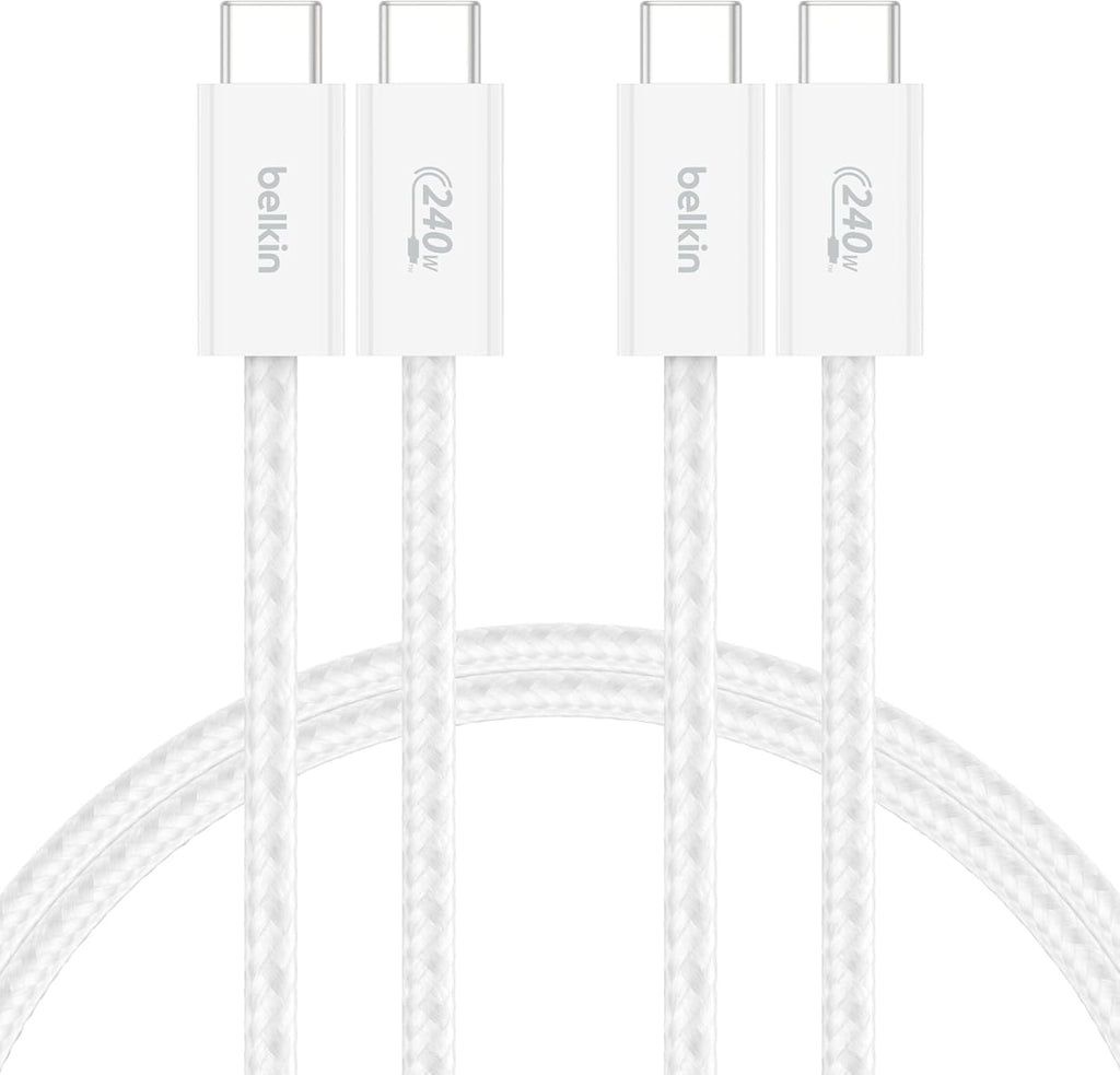 Belkin 2-Pack Braided USB-C to USB-C Cable 5ft 240W - Soft, Flexible Fast-Charging Cable, Type C Charger Cord for iPhone 17 & 16 Series, Galaxy S25, Pixel 10, iPad Pro, & More - White