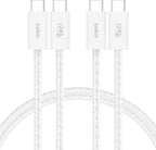 Belkin 2-Pack Braided USB-C to USB-C Cable 5ft 240W - Soft, Flexible Fast-Charging Cable, Type C Charger Cord for iPhone 17 & 16 Series, Galaxy S25, Pixel 10, iPad Pro, & More - White