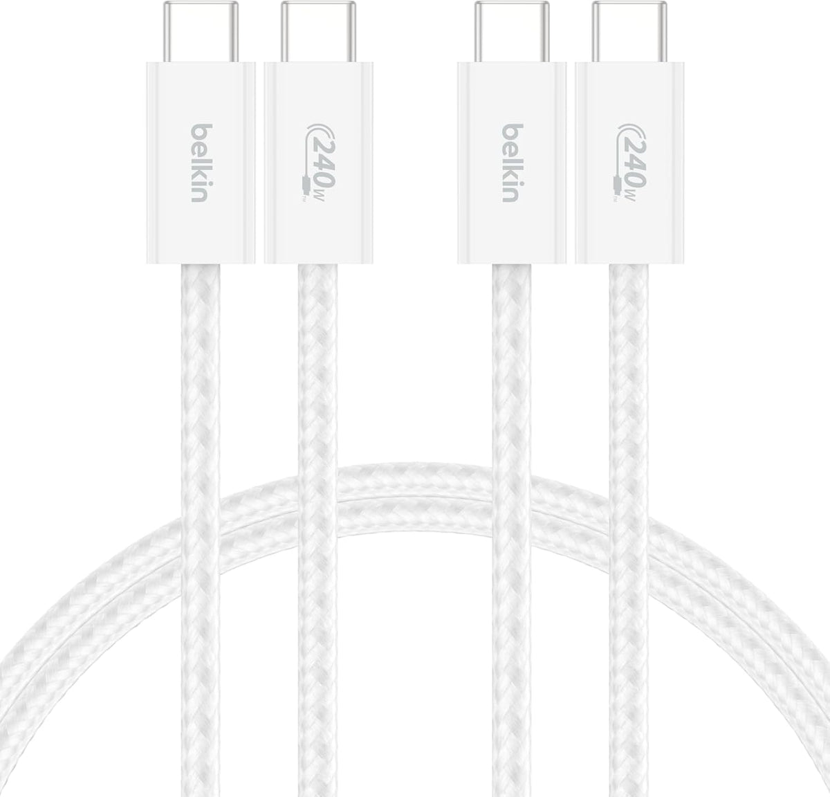 Belkin 2-Pack Braided USB-C to USB-C Cable 5ft 240W - Soft, Flexible Fast-Charging Cable, Type C Charger Cord for iPhone 17 & 16 Series, Galaxy S25, Pixel 10, iPad Pro, & More - White