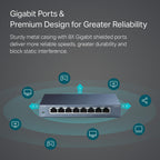 TP-Link 8 Port Gigabit Ethernet Network Switch - Ethernet Splitter | Plug & Play | Fanless | Sturdy Metal w/Shielded Ports | Traffic Optimization | Unmanaged | Limited Lifetime Protection (TL-SG108)