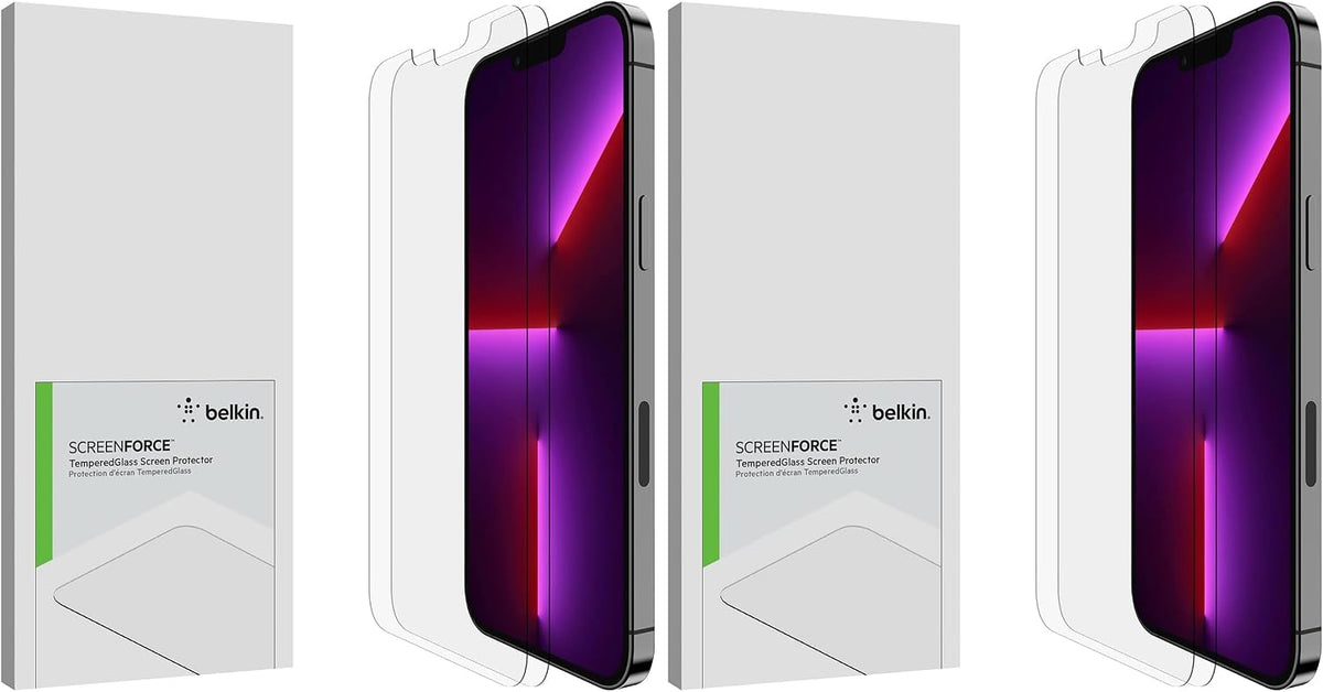 Belkin Iphone 13 Pro Max 4-Pack Screen Protector Temperedglass, Easy Application Bubble Free With Included Guide Stickers