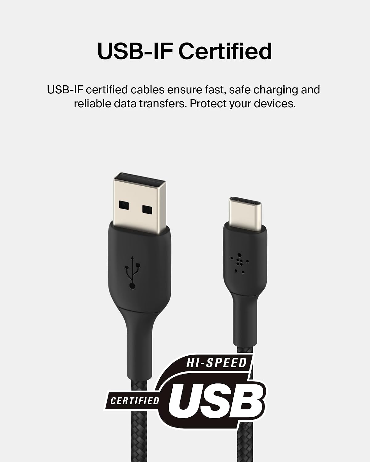 Belkin Fast Charge Braided USB C charger cable, USB-C to USB-A cable, USB type C charging cable for iPhone 15, Samsung Galaxy S23, Google Pixel, iPad, MacBook, Nintendo Switch and more - 2m, Black