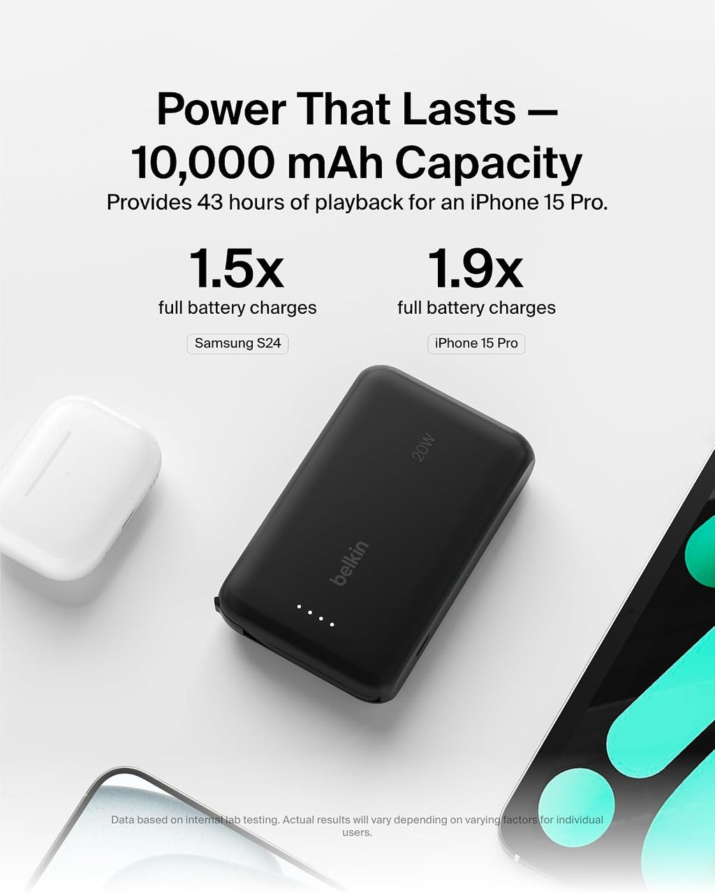 Belkin BoostCharge 10000mAh Power Bank with Integrated USB-C Cable - Black