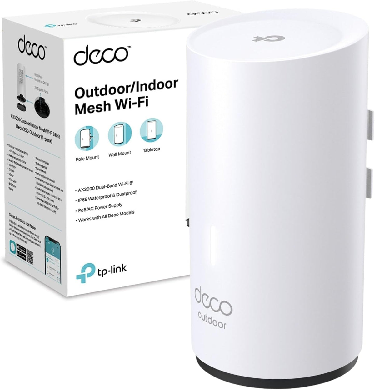 TP-Link Deco X50-Outdoor/Indoor Whole Home Wi-Fi 6, IP65 dust & water resistance, Dual-Band, Add on Single Unit for All WiFi 7/6/5 Deco Mesh Pack for Extended Coverage Requirement, Works with Alexa