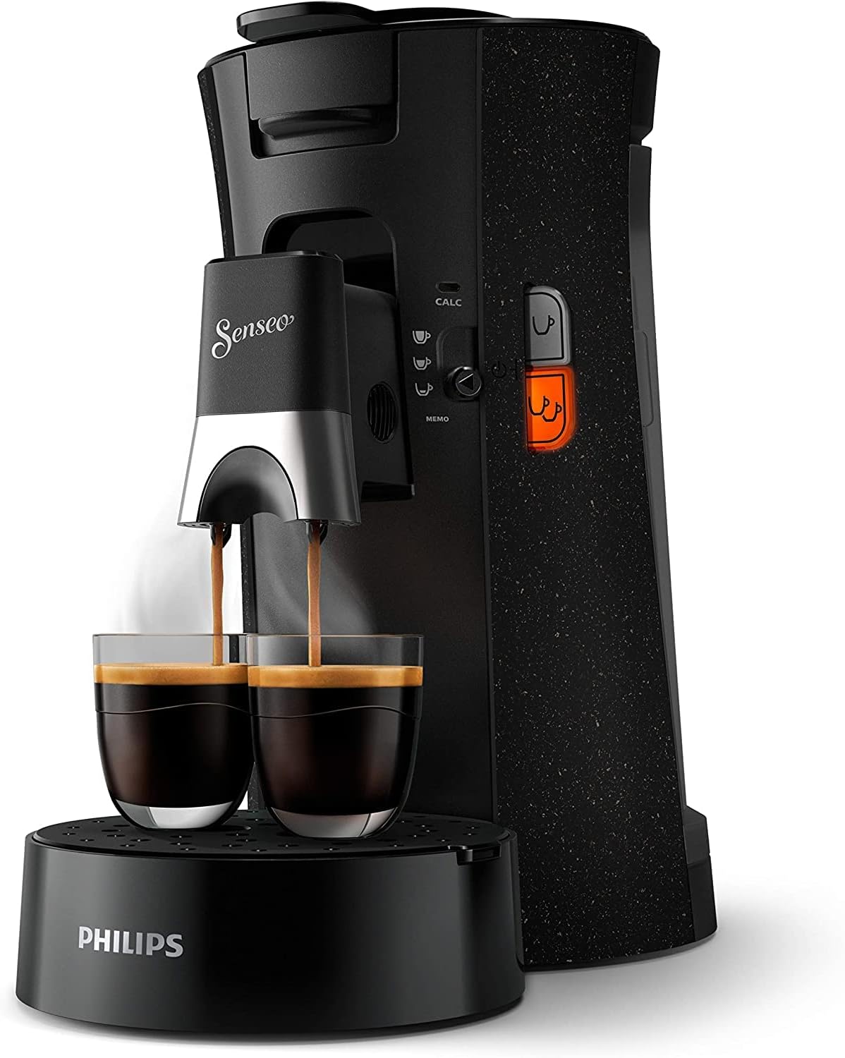 Philips Domestic Appliances Senseo Select Eco CSA240/20 Coffee Pod Machine - Coffee Strength Choice Plus Recycled Plastic Memo Function, 1450 W, 0.9 Litre, 31 x 15.5 x 31 cm, Black/Speckled — Black / Eco