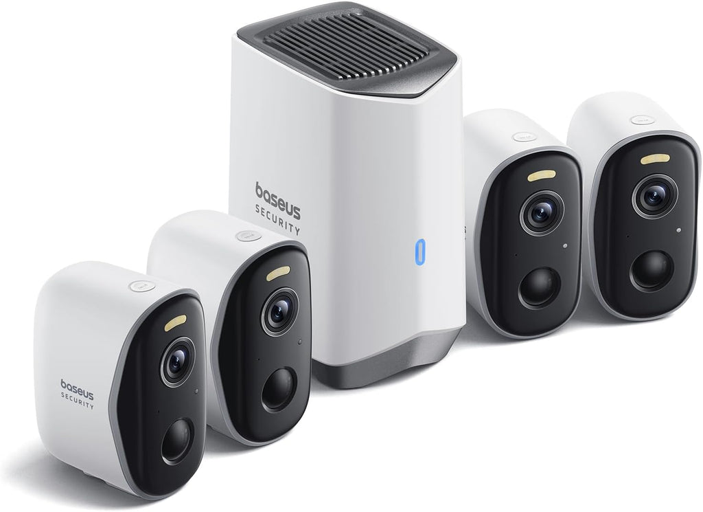 Baseus N1 Wireless Outdoor Security Camera 2K — 4-Camera Kit — White