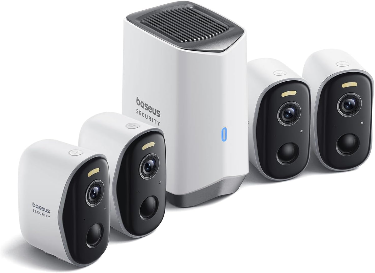 Baseus N1 Wireless Outdoor Security Camera 2K — 4-Camera Kit — White
