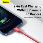 Baseus Superior Series PD 2.4A USB to Lightning Fast Charging Cable, High-Speed 480Mbps Data Transfer Cable — 1 Meters — Red