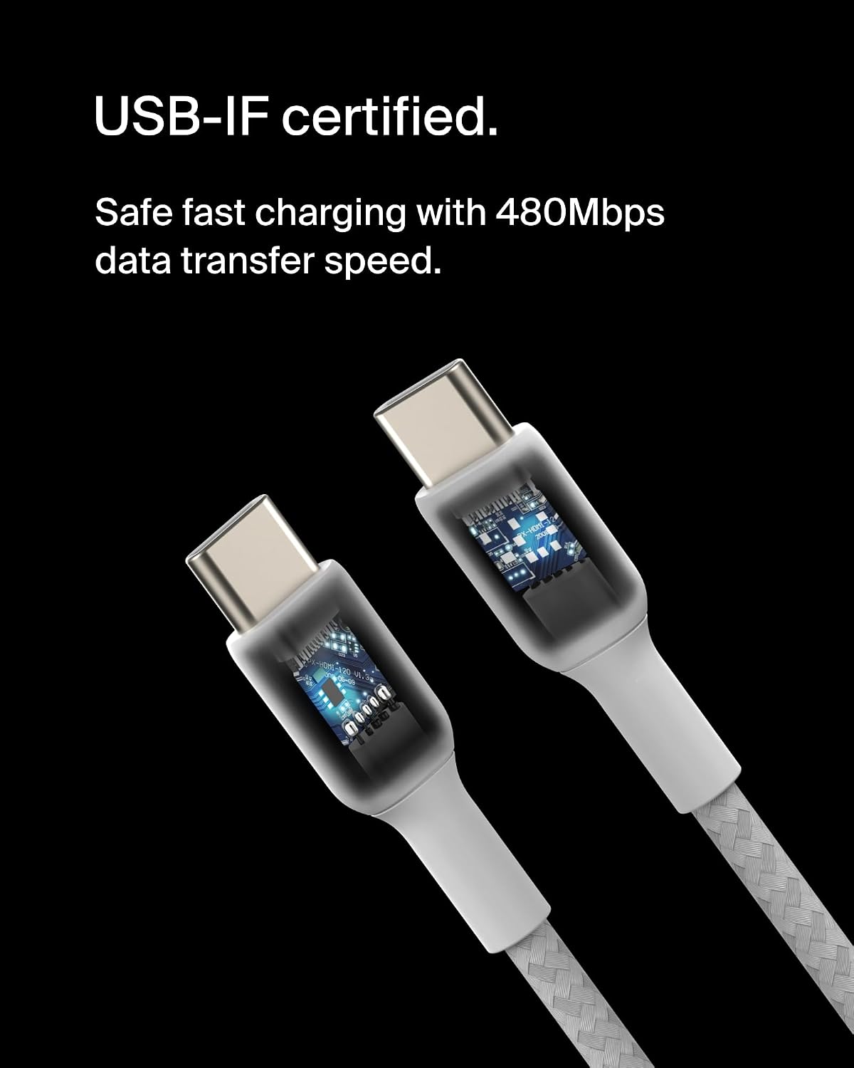 Belkin Fast Charge (0.5ft) Braided USB-C to USB-C Cable for iPhone 16, iPhone 16 Pro, iPhone 16 Pro Max, iPhone 16 Plus, iPhone 15, Galaxy S24, S23, Note10, Pixel 9, Pixel 8, iPad Pro & More - White
