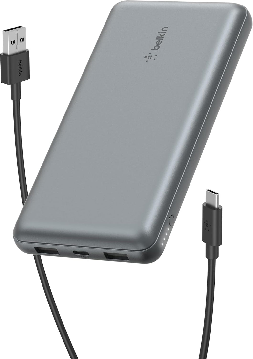 Belkin Portable Charger, USB C Power Bank 20000 mAh w/2 USB-A Ports, 15W w/A to C Cable - iPhone 17, Air, Pro, Pro Max, AirPods, Samsung Galaxy S25,iPad,Nintendo Switch 2,Google Pixel 10 – Space Gray