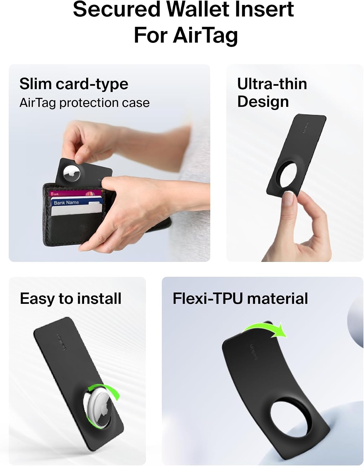 Belkin Apple AirTag Secure Wallet Insert, Thin AirTag Wallet Holder, Accessories for Apple AirTag - Ultra Slim & Flexible Credit Card Size Insert for Purse, Handbag, Pocket, Backpack - Black