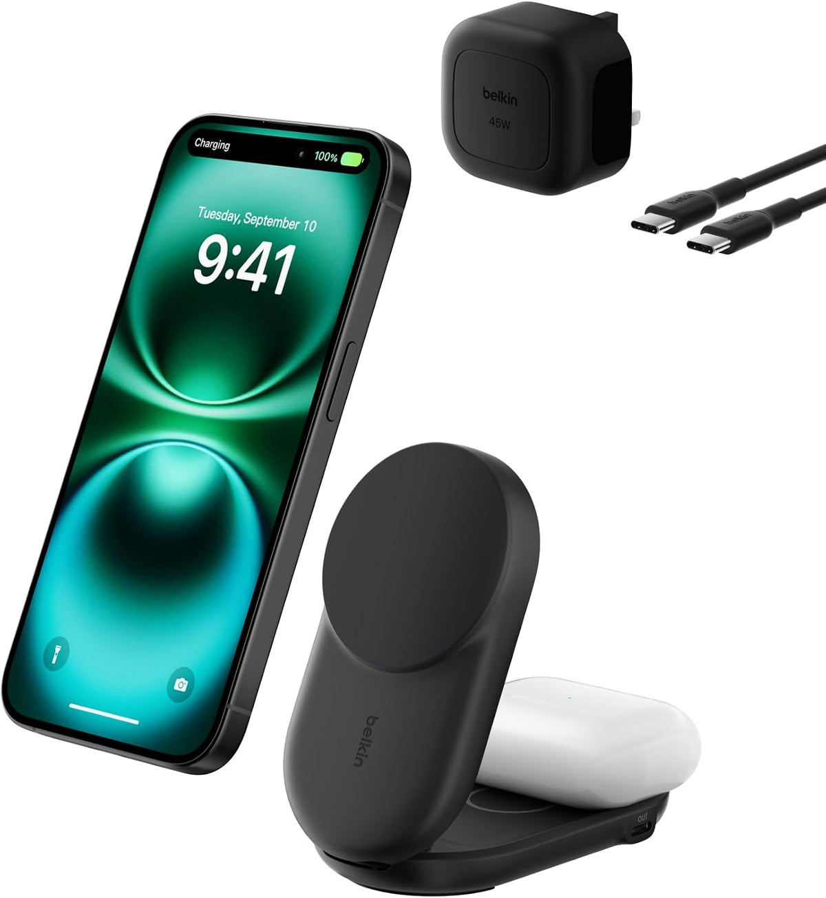 Belkin UltraCharge 2 in 1 Magnetic Wireless Charger with Qi2, 25W - Black