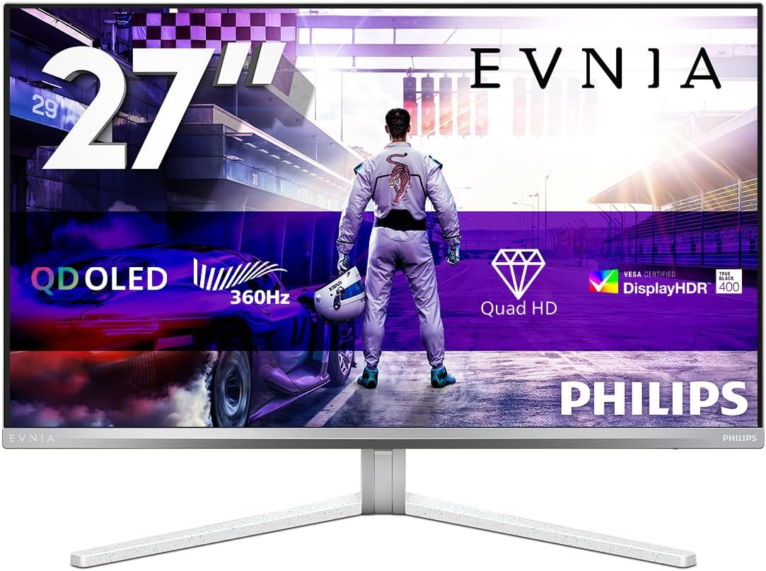 Philips Evnia 27M2N8500 - Gaming Monitor QHD OLED 27 inch, 360 Hz, 0.03 ms, HDR400, FreeSync. Prem., G-Sync composition. (2560x1440, 2x HDMI 2.1, 1x DP 1.4, USB hub) white — White
