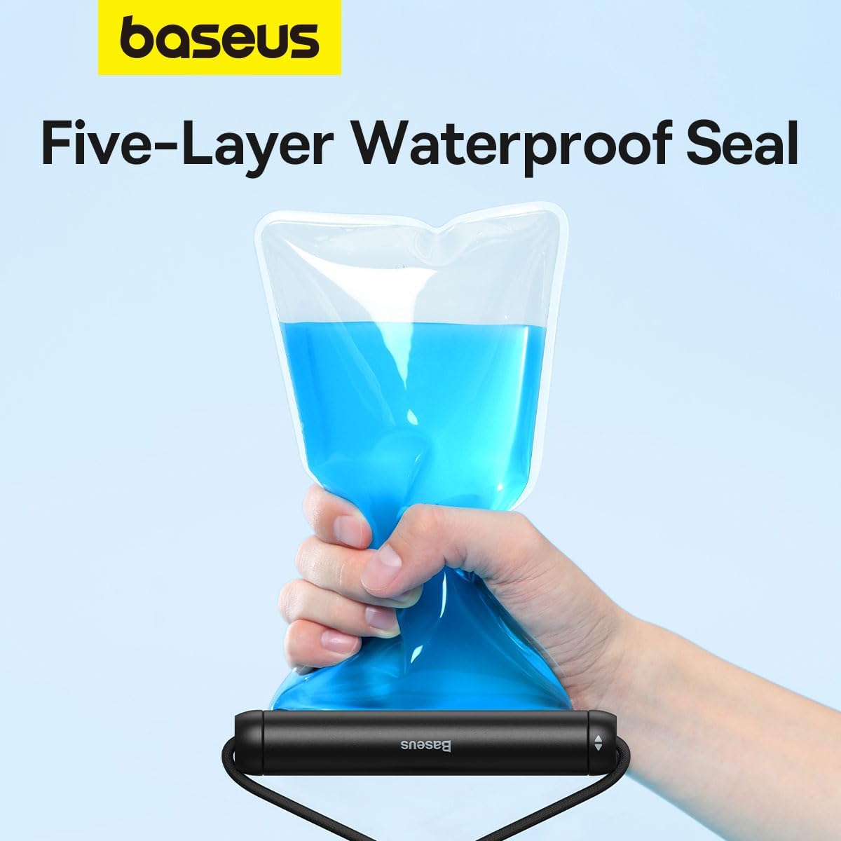 Baseus Waterproof Phone Pouch, AquaGlide IPX8 Waterproof Protection Dry Bag with Neck and Wrist Strip — Cylinder Lock (AG) — Black