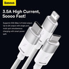 Baseus StarSpeed USB-A to Lightning / Micro-USB / USB-C Cable 3.5A — 1.2m — White