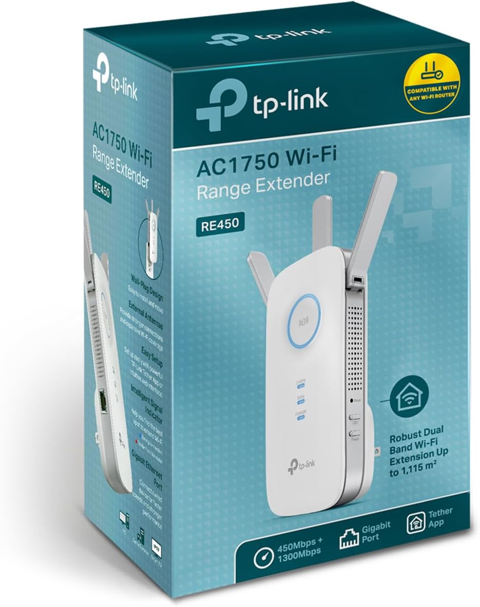 TP-Link AC1750 WiFi Extender (RE450), PCMag Editor's Choice, Up to 1750Mbps, Dual Band WiFi Repeater, Internet Booster, Extend WiFi Range further