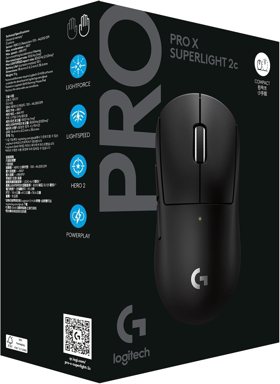 Logitech G PRO X SUPERLIGHT 2C Gaming Mouse — Black