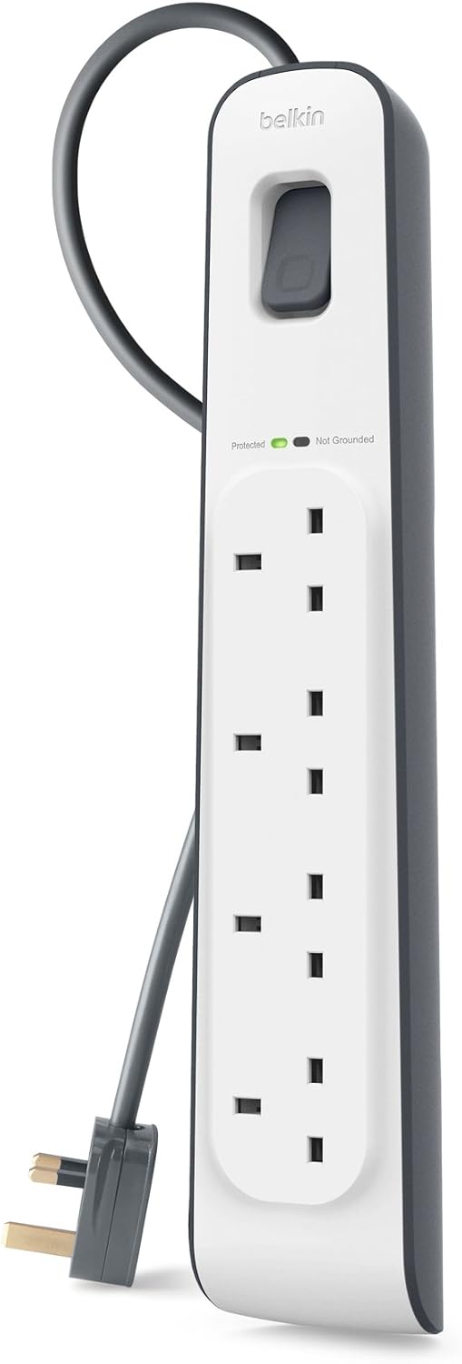 Belkin Bsv400Af2M 4-Way Surge Protection Strip With 2 Meters Cord Length - Heavy Duty Electrical Extension Socket, Durable And Robust Housing, 14Awg Capacity On/Off Switch White, Meter V1 (Pack of 2)