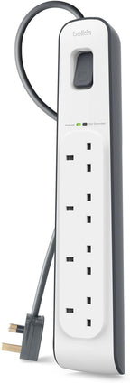Belkin Bsv400Af2M 4-Way Surge Protection Strip With 2 Meters Cord Length - Heavy Duty Electrical Extension Socket, Durable And Robust Housing, 14Awg Capacity On/Off Switch White, Meter V1 (Pack of 2)