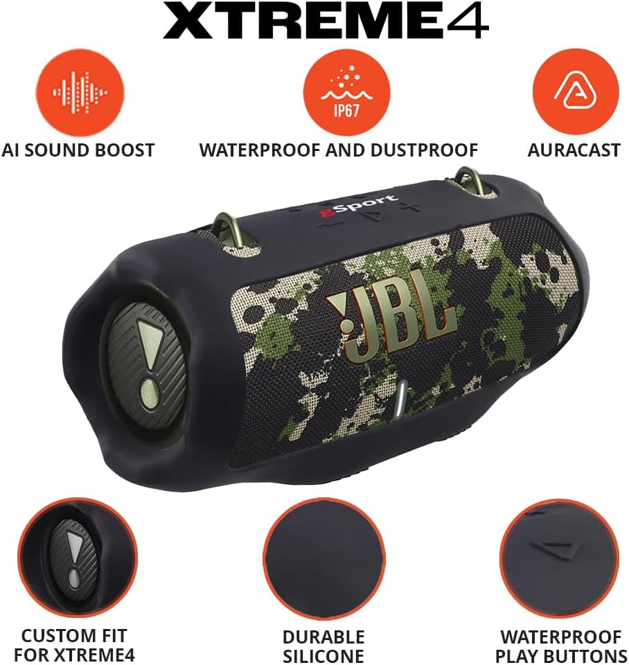 JBL Xtreme 4 with Shoulder Strap and gSport Silicone Sleeve — Camo