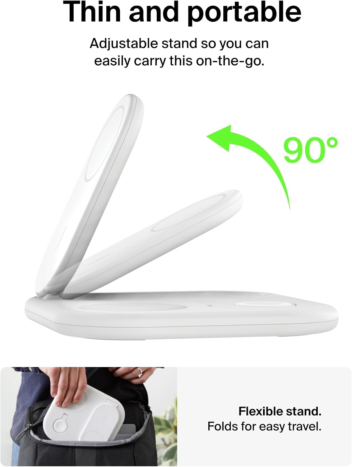 Belkin BoostCharge 3-in-1 Magnetic Foldable Charger with Qi2 15W, MagSafe Compatible Fast Charger for iPhone 17, Air, 16, Pixelsnap, Apple Watch, AirPods with Non-Slip Base, PSU Included - White