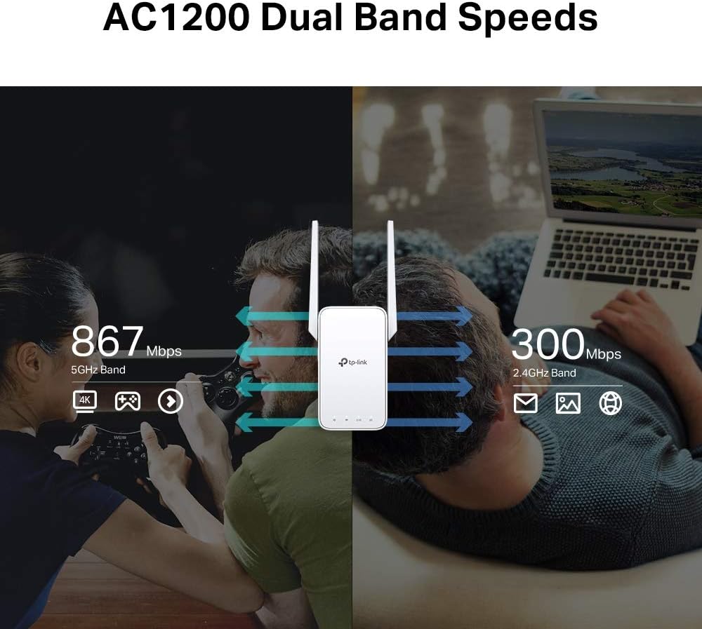 TP-Link RE315 AC1200Mbps WiFi Extender Booster Dual Band, 2 External Antennas, EasyMesh, WiFi Booster Range Extender, Internet Booster, Access Point, Works with Any WiFi Router, Easy Setup, UK Plug