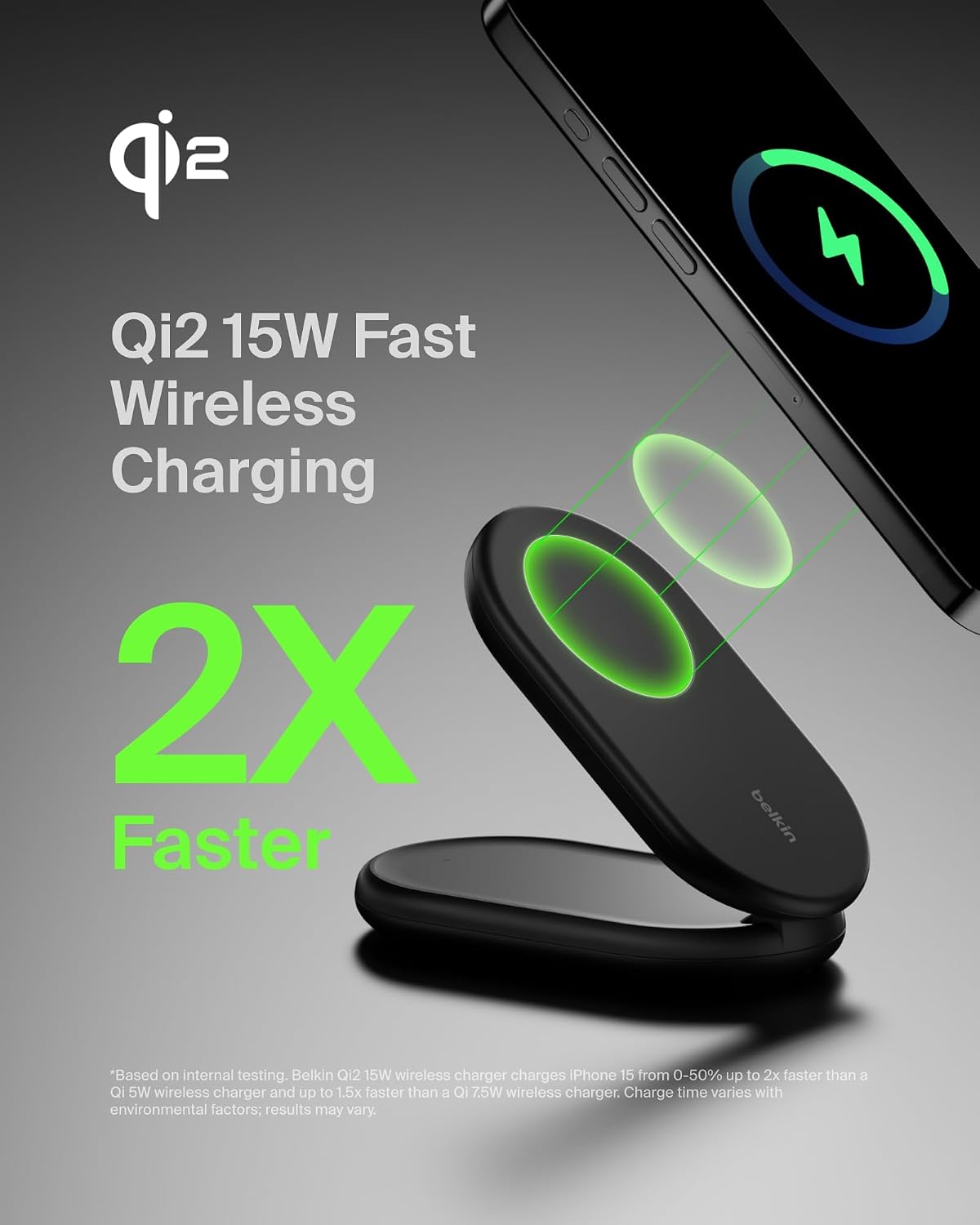 Belkin BoostCharge MagSafe Charger, Magnetic Foldable Wireless Charging Stand 15W, MagSafe-Compatible Portable Fast Charger for Qi2, iPhone 17, Air, Pixelsnap, Standy Mode Ready, PSU Included - Black