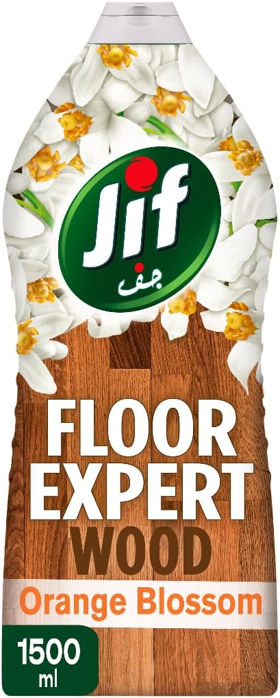 JIF Floor Expert Liquid Cleaner, Wood, Orange Blossom, Kills 99.9% Germs, Perfect Shine, 1.5L — front product image