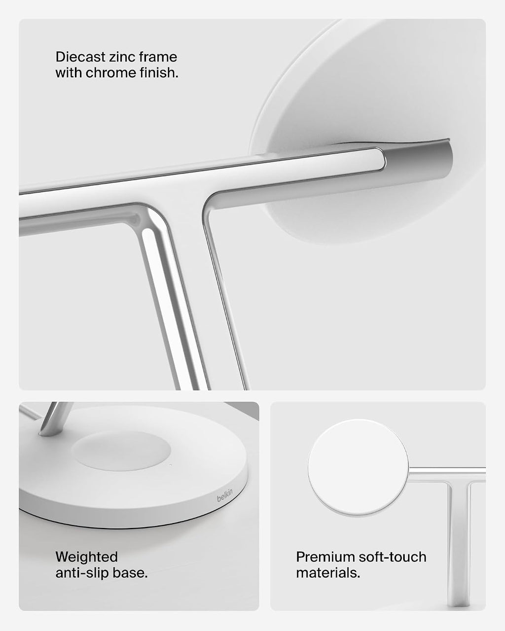 Belkin BoostCharge 3-in-1 Qi2 charger, MagSafe compatible wireless charging station, Qi2 Wireless Charger for Apple iPhone 17 Series, Air, Apple Watch, AirPods with Non-Slip Base, PSU Included - White